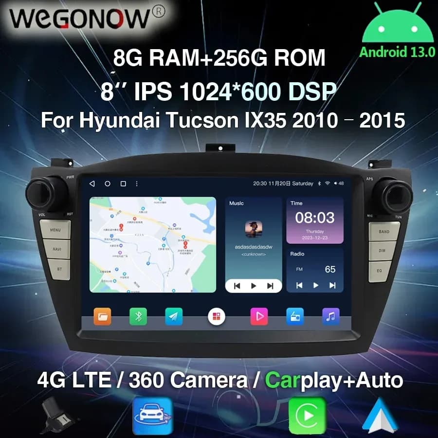 Carplay 8" IPS DSP Android 13.0 8GB+256GB Car DVD Player GPS 4G LTE WIFI Bluetooth RDS Radio For Hyundai Tucson IX35 2010 - 2015