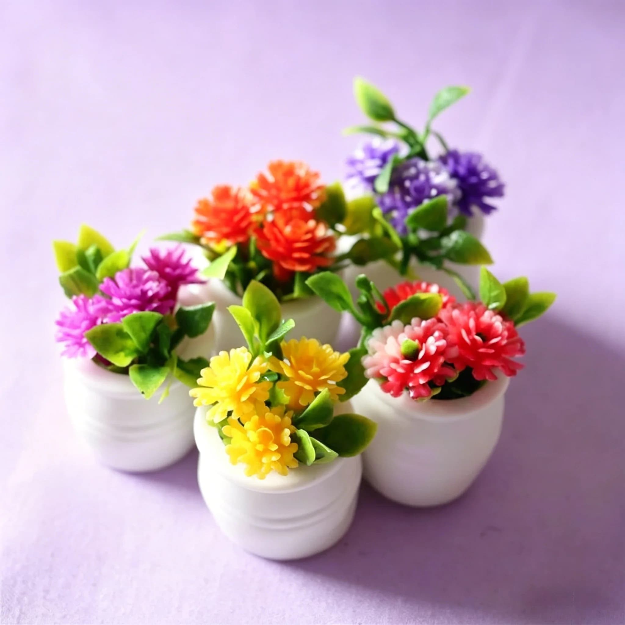 Set di 5 Pezzi Scala 1:12 per Casa delle Bambole, Mini Piante in Vaso, Fiori, Arredamento, Decorazioni per la Casa, Assortiti