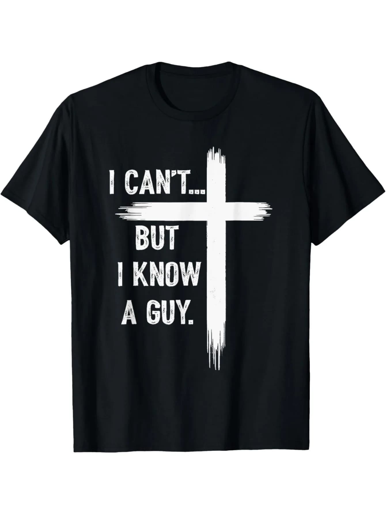 T-shirt da uomo in cotone nero "I Know a Guy" della fede cristiana