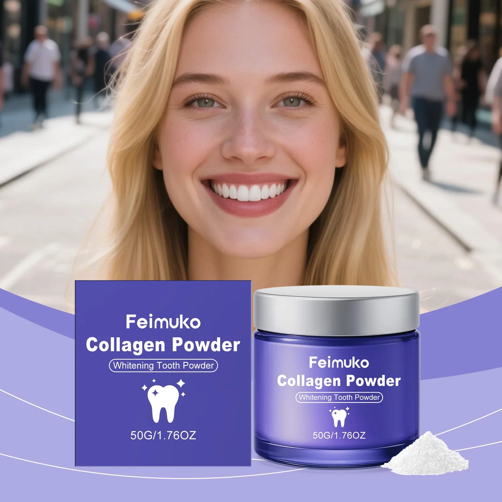 Feimuko Collagen Tooth Powder Gentle Oral Cleanser Fine Powder Breath Freshener Daily Oral Hygiene Care