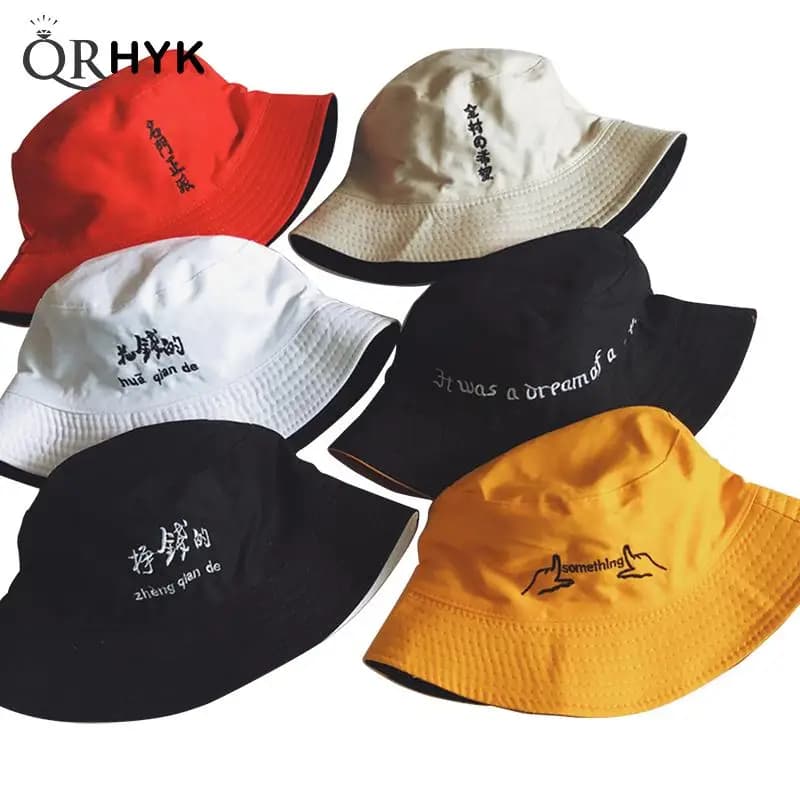 Usura a doppia faccia dito qualcosa ricamo cappello a secchiello Panama uomo donna cappello estivo a secchiello cappello Hip-Hop cappello da pescatore