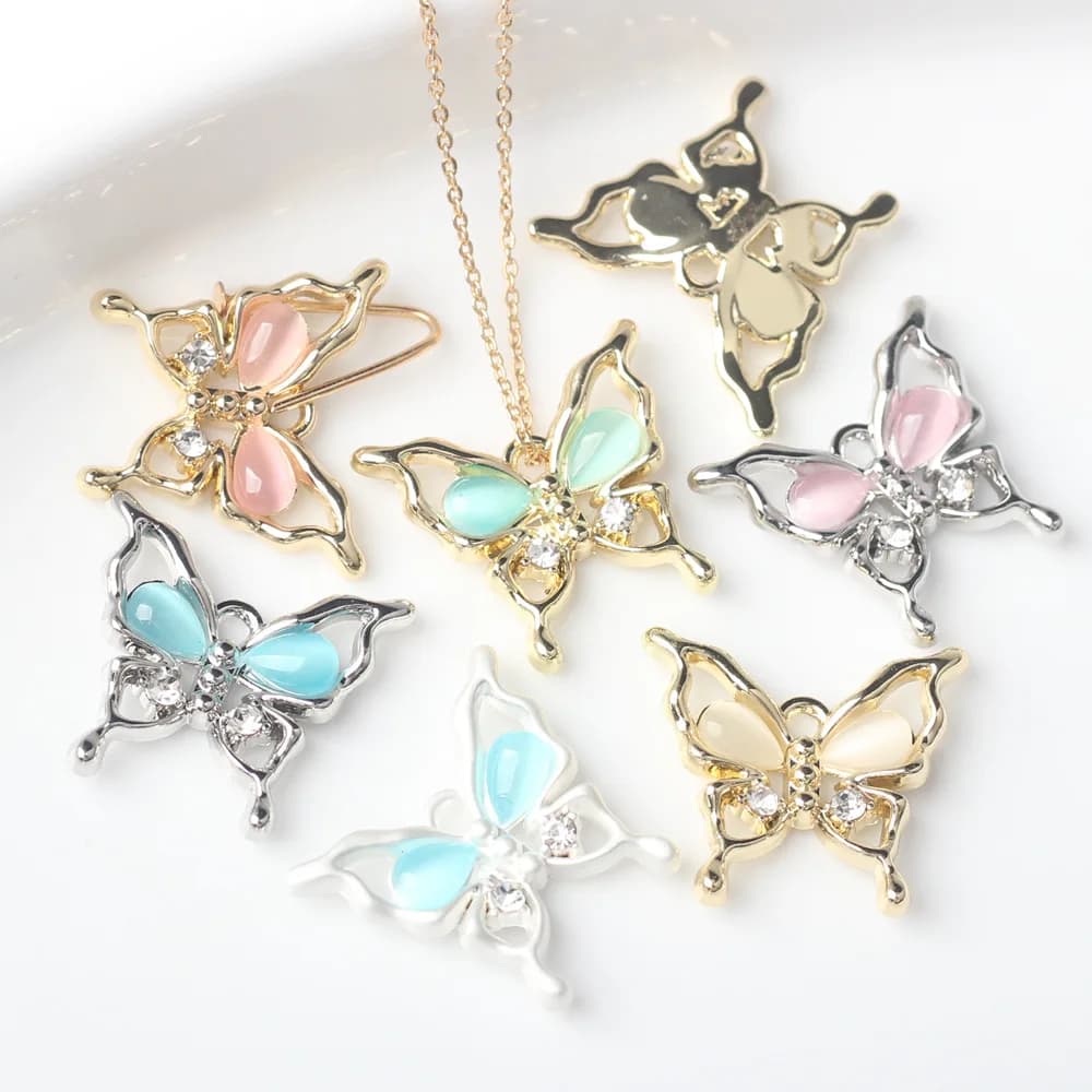 Resin butterfly shaped pendants with zinc alloy inlay for jewelry creation, earrings accessories, bracelets, DIY necklaces, 10 pieces/lot