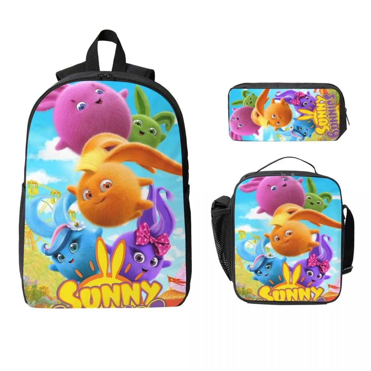 Sunny Bunnies Anime Cartoon Zaino Ragazzi Ragazze BookBag Borsa da scuola Borse a tracolla per laptop Borsa da pranzo isolata 3ps Astuccio