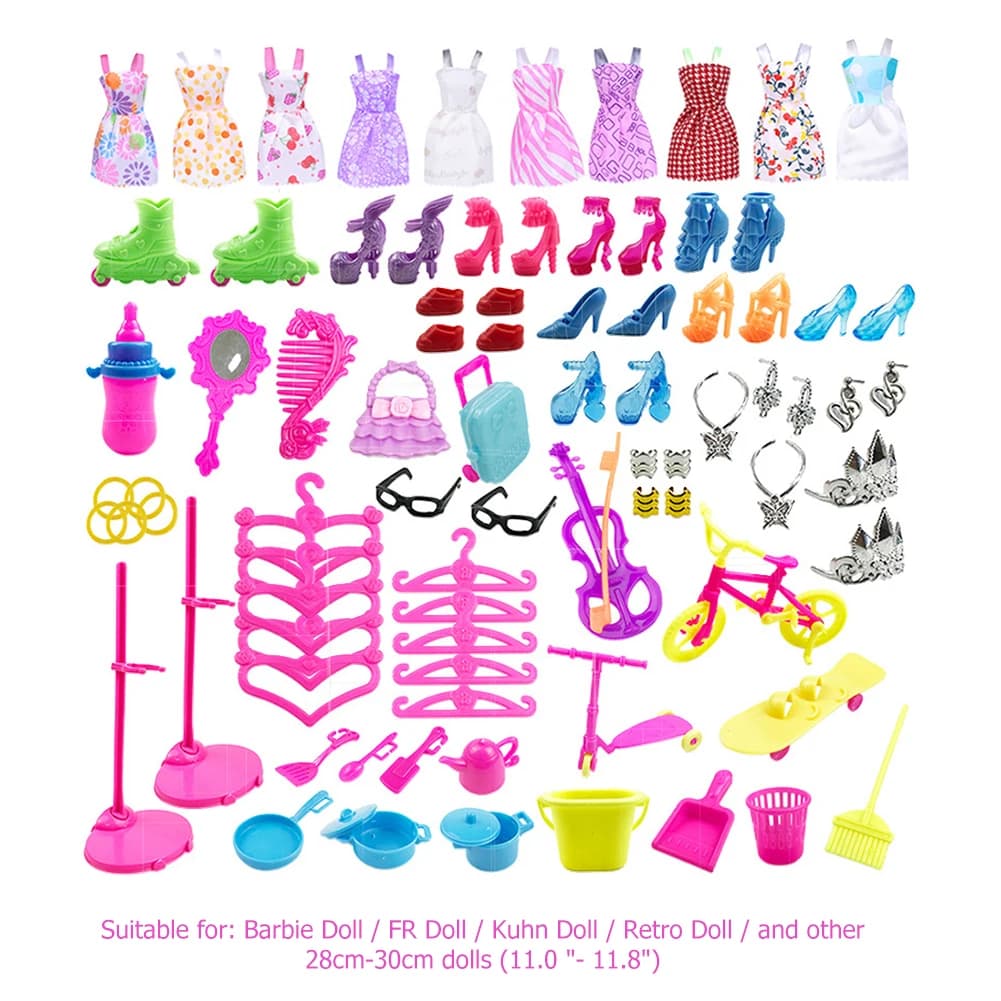 88 pezzi accessori per bambole per vestiti Barbie Set di vestiti misti vestiti di moda tacchi alti Mini appendiabiti parte bambola regali giocattolo