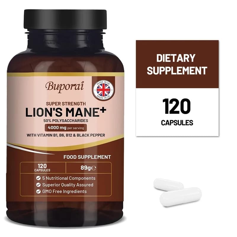 Lions Mane Mushroom Supplement: Supports the immune system and brain function, helps improve mood and cognitive function