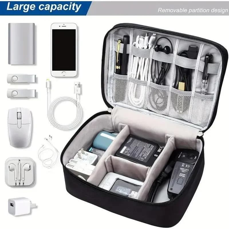 Borsa organizer per elettronica da viaggio – Compatta, resistente all'acqua, contiene iPhone, cavo USB-C, caricabatterie e cuffie