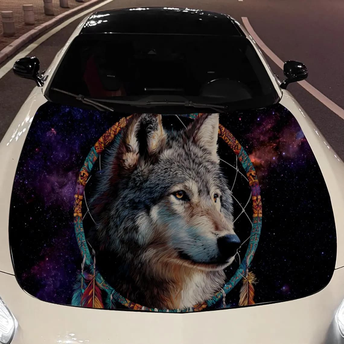 Dream-catcher and the Wolf Car Hood Vinyl Stickers Car Surface Protection Decal Car Decoration Cover Vinyl Wraps Waterproof Self