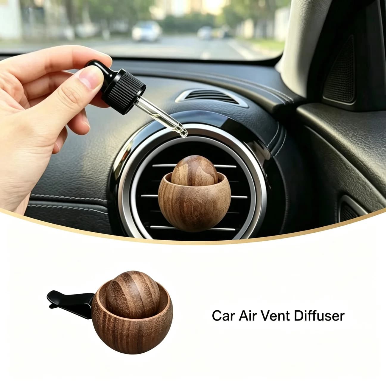 Car Vent Clip Wood Diffuser Waterless Refillable Solid Wood Black Walnut Essential Oil for Car Air Vent Decorative Accessories