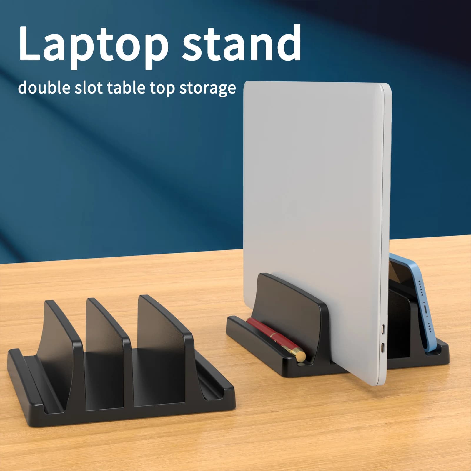 1PC Vertical Laptop Stand For Desk,Dual Slots Plastic Laptop Holder with Space Saving Design,Laptop Stand Storage Rack