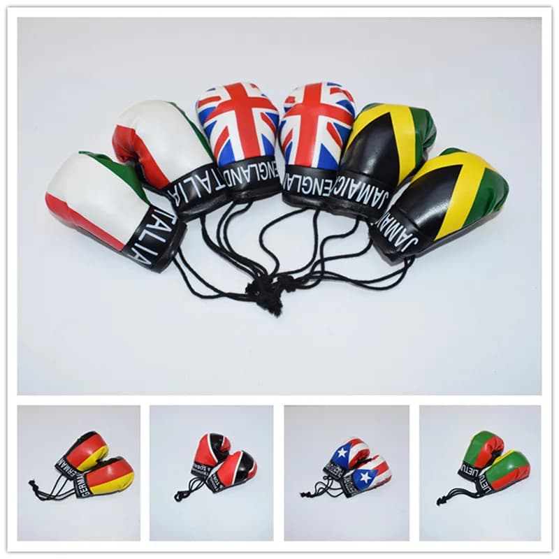 Simulation Boxing Gloves Keychain with pendant Boxe Palestra Partita Bandiera Guanto 10 cm Pendant mirror for car Gift for boxing fan