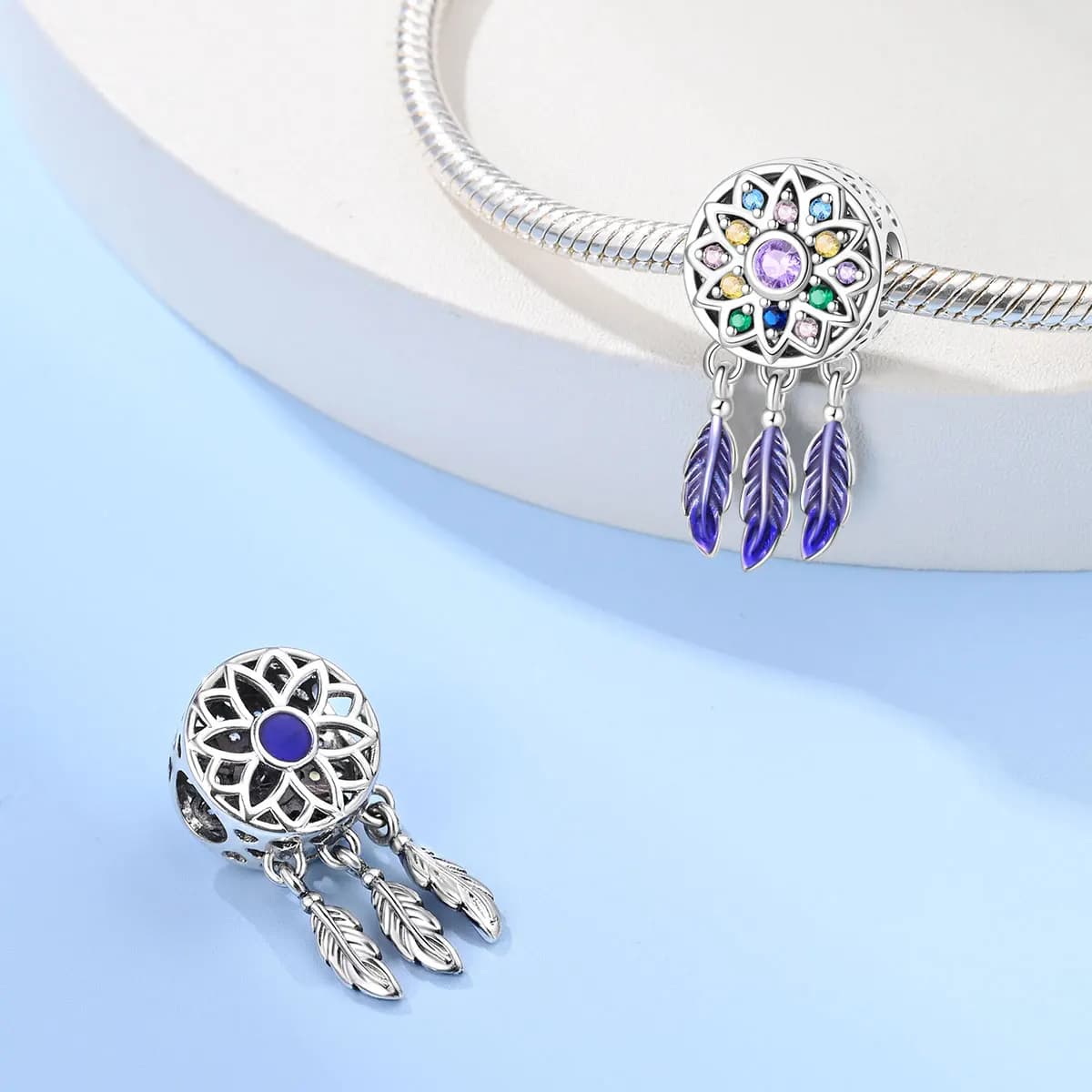 Charms Silver 925 Colorful Dream Catcher Pendant Beads Fit Charms Plata 925 Original Bracelet Beads Women Jewellery Making