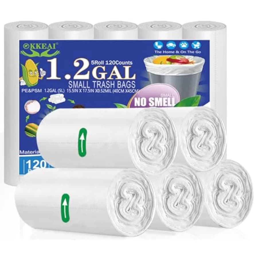 Small Trash Bags -1.2 Gallon Garbage Bags 5 L Trash Bags Wastebasket Liners for Bathroom, Office, Translucent, 120 Counts Fit 5