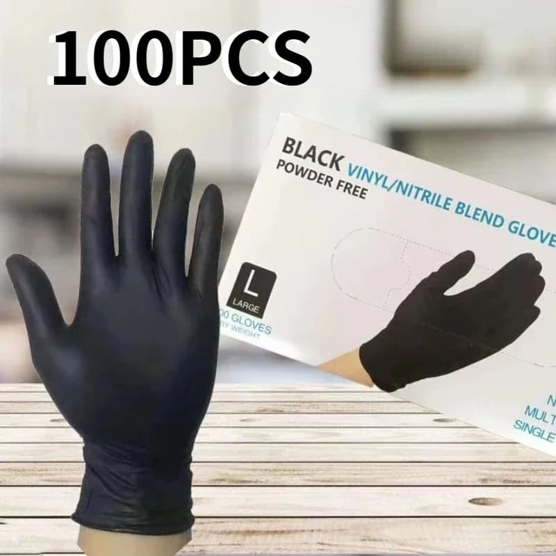 100/PCS Guanti monouso in nitrile nero Durevoli senza lattice per la pulizia della cucina domestica Bellezza Capelli Manicure Lavaggio auto