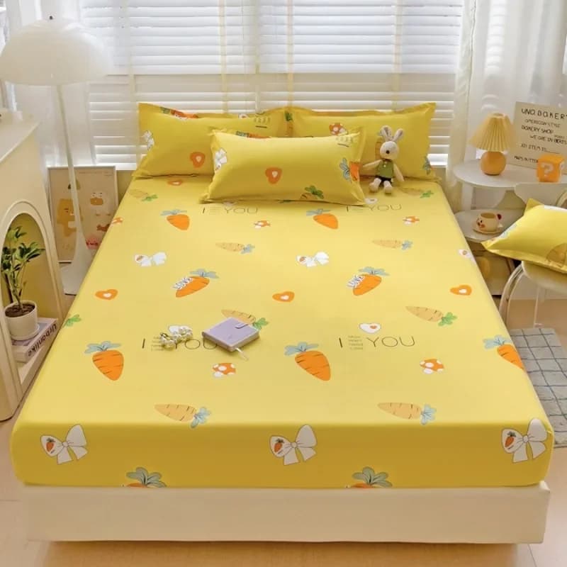 1PC Washed Cotton Fitted Sheet Non Slip Fitted Sheet Elastic Band Around Mattress Cover Bed Cover and Pillowcase