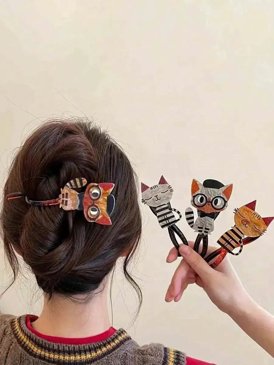 Simpatica molletta per capelli in resina a forma di gatto per donna, accessorio per capelli da tutti i giorni, forcina alla moda