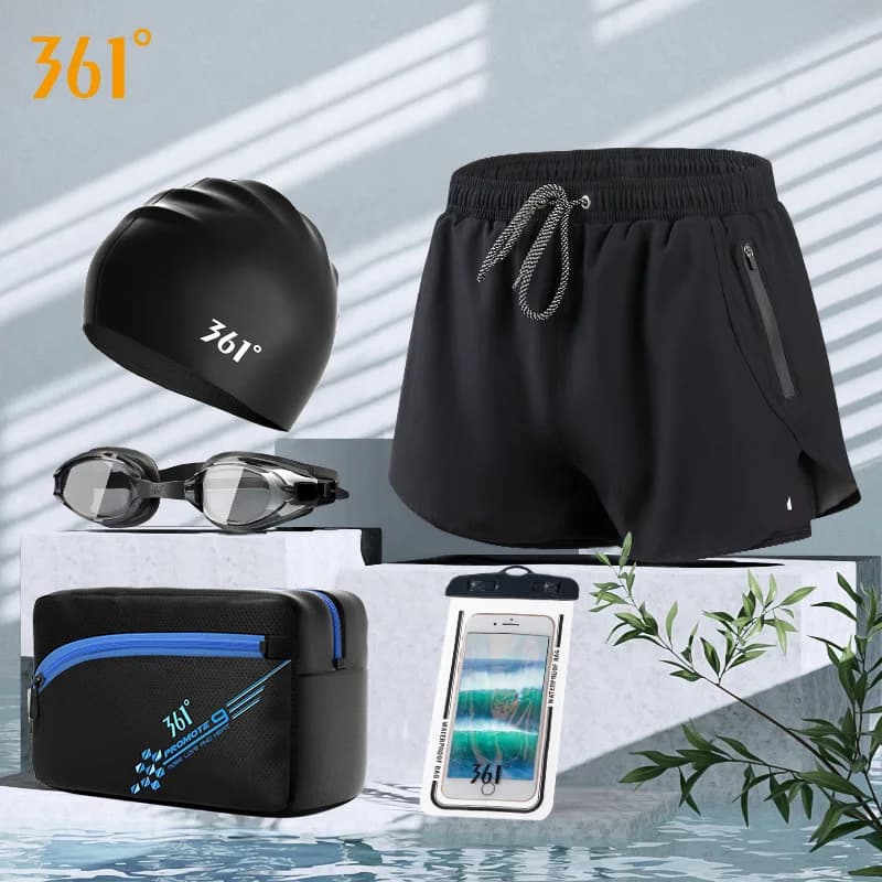 Men's professional 361 waterproof quick drying swimsuit for competitions, beach boxer shorts, with bag, strong sizes, goggles and swim hat