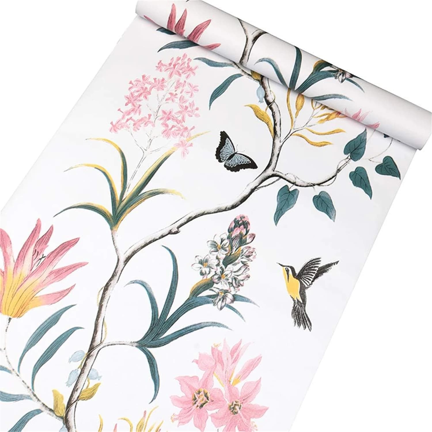Carta da parati autoadesiva per uccelli floreali carta da parati moderna con fiori rosa soggiorno camera da letto cucina bagno carta da parati decorazione della casa