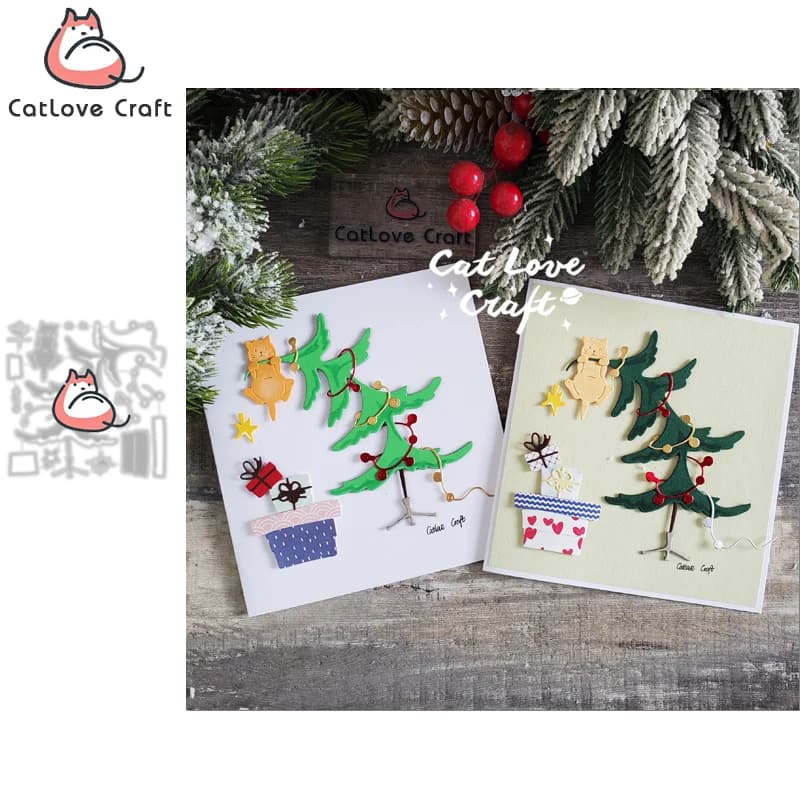 Catlove Regali per l'albero di Natale Gatto Metallo Fustelle Scrapbooking Stencil Die Cut Creazione di carte Fai da te Goffratura Nuovi muore per