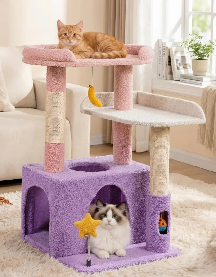 Torre per Gatti da Interno da 31' con Cuccia, Piattaforma in Peluche, Amaca, Tiragraffi in Sisal, Palla Pendente, Alta