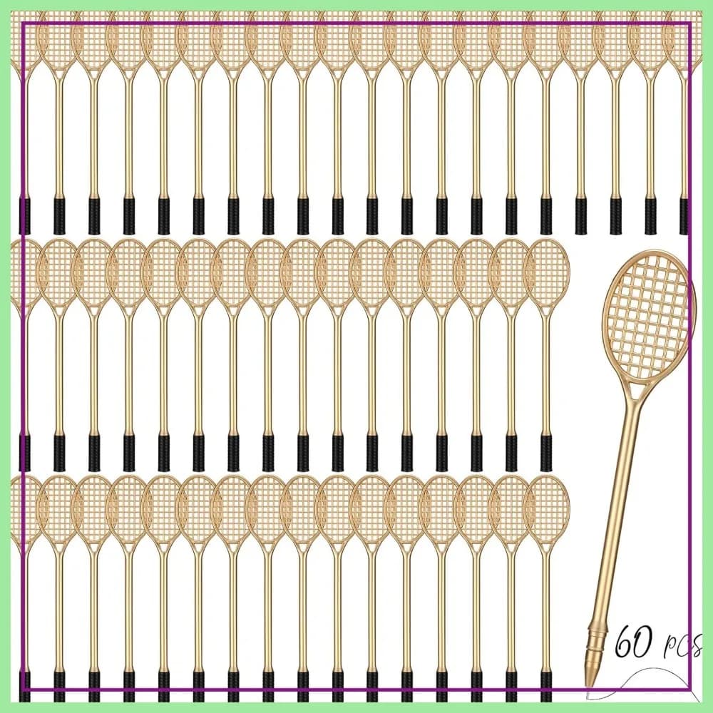 60 Penne a Forma di Racchetta da Tennis, Gadget per Feste Sportive, Regali per Squadre, Penne Rollerball a Forma di Racchetta da Badminton, Dorate