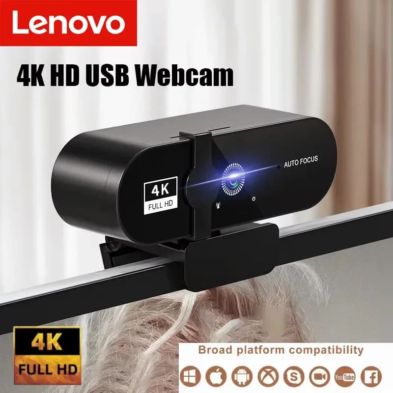 Lenovo 4K HD Mini Webcam with Microphone 2K Full HD Webcam Autofocus USB Web Cam for Auto Focus PC Portable Video Camera for Video Filming