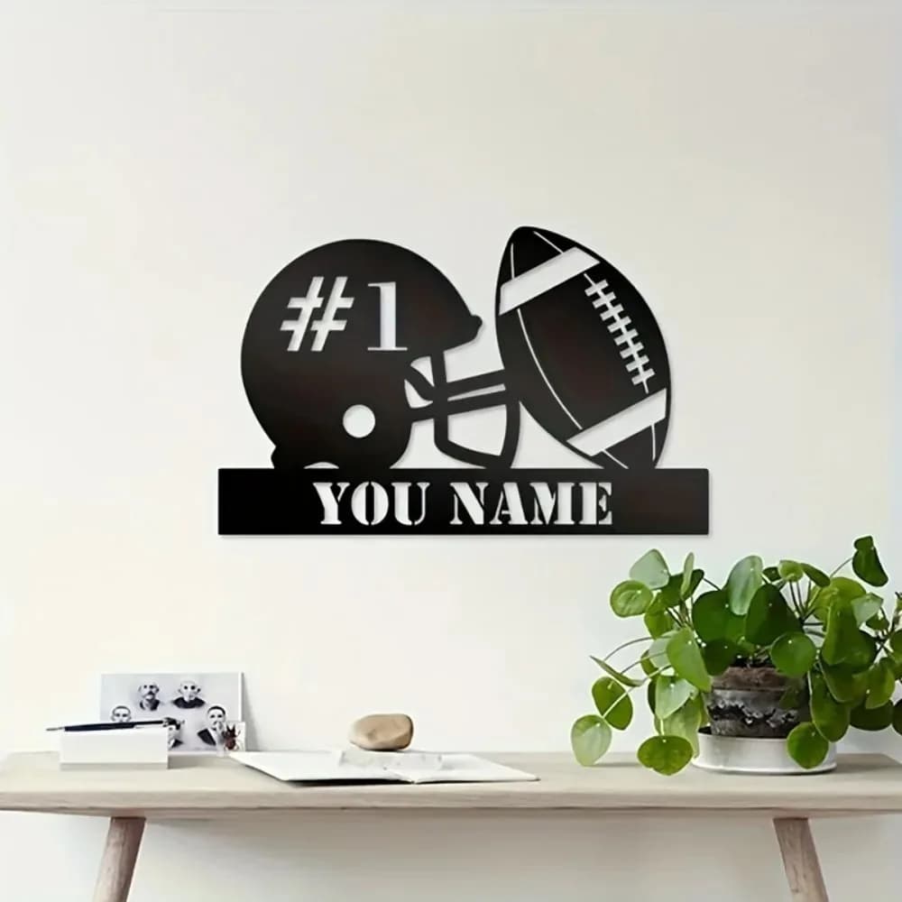 1PC 2D Flat Personalized Football Metal Plaque, Custom Text Wall Hanging Decor Gift for Home Garden & Sports Lovers