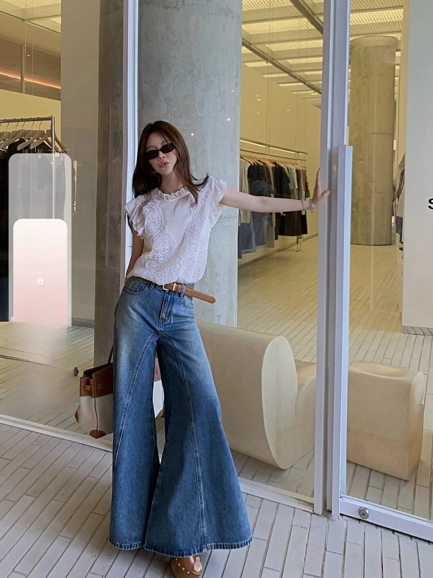 Fashionable High Waist Wide Leg Jeans Lengthening Legs Effect Spring Summer New Arrival Women's Micro Stretch Denim Pants
