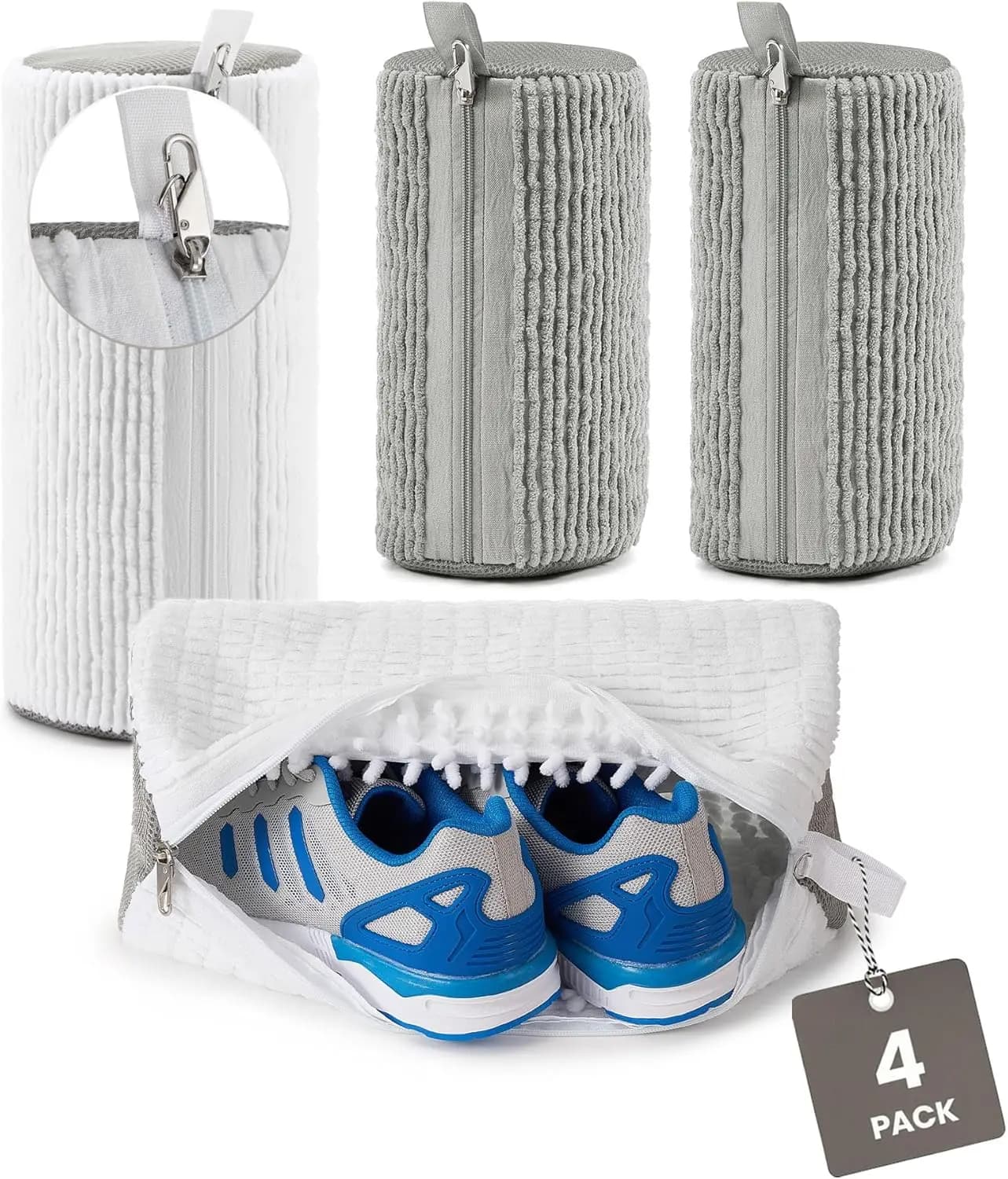 Set of 4 Bags for Washing Shoes with Hinge Lockable, Deep Cleaning of Sneakers and Washing Shoes, Silent Protection for Washing