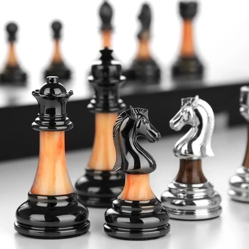 Chess high-end gift box set, solid wood folding chessboard imitation jade chess retro European ornament