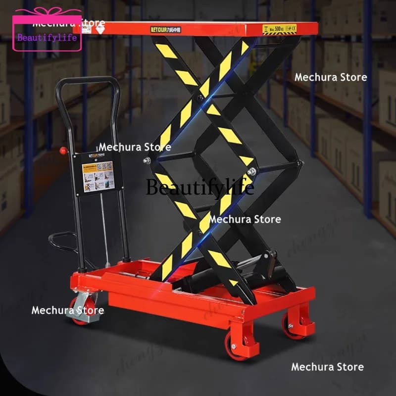A55 Manual Hydraulic Scissor Lifting Platform Cart Mobile Portable Mini Elevating Platform Trolley Workbench Hand Truck