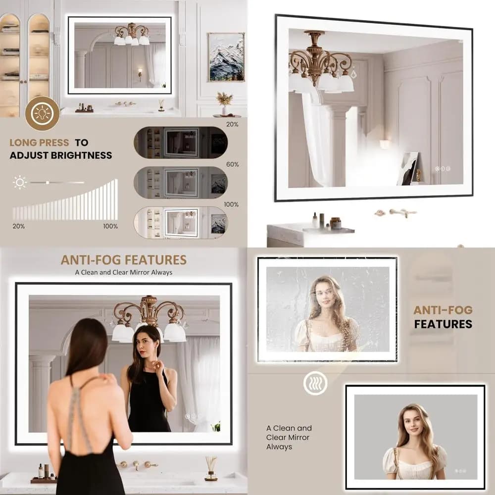Specchio da bagno a LED con cornice nera da 30x40 pollici con antiappannamento, illuminazione dimmerabile, funzione di memoria e vetro temperato