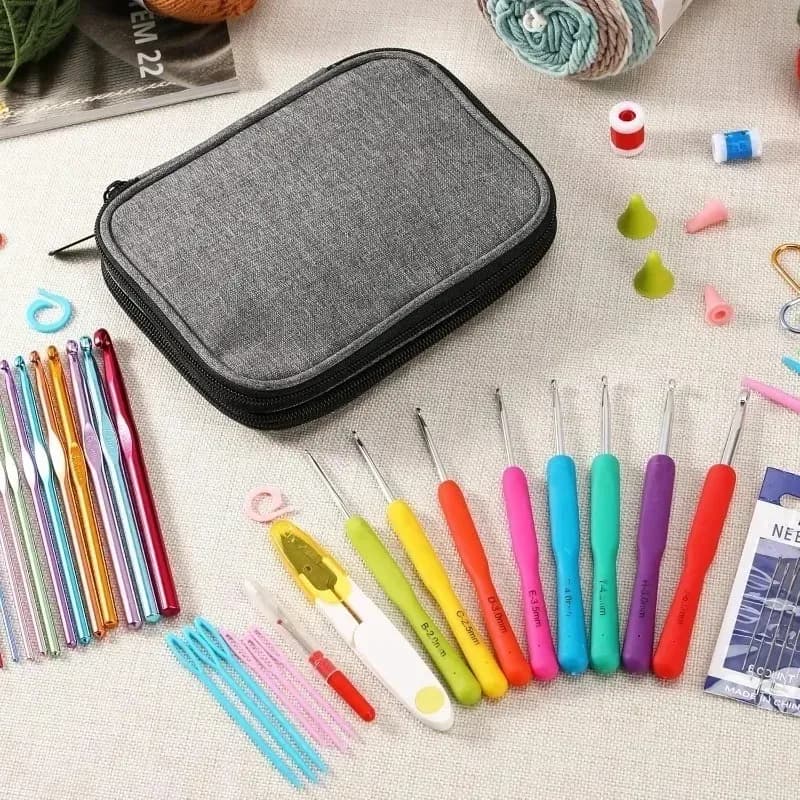 New Bag Only Sewing Storage, Zipper Storage Organizer Bag with Web Pockets for Various Crochet Needles, Crochet Hook Kit Tools