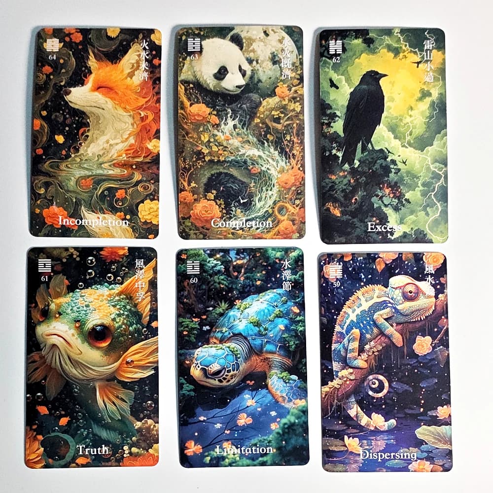 Ancient Wisdom 10.3*6cm I-Ching Oracle Dragon Deck: 64 carte divinatorie con esagrammi tradizionali e arte animale misteriosa