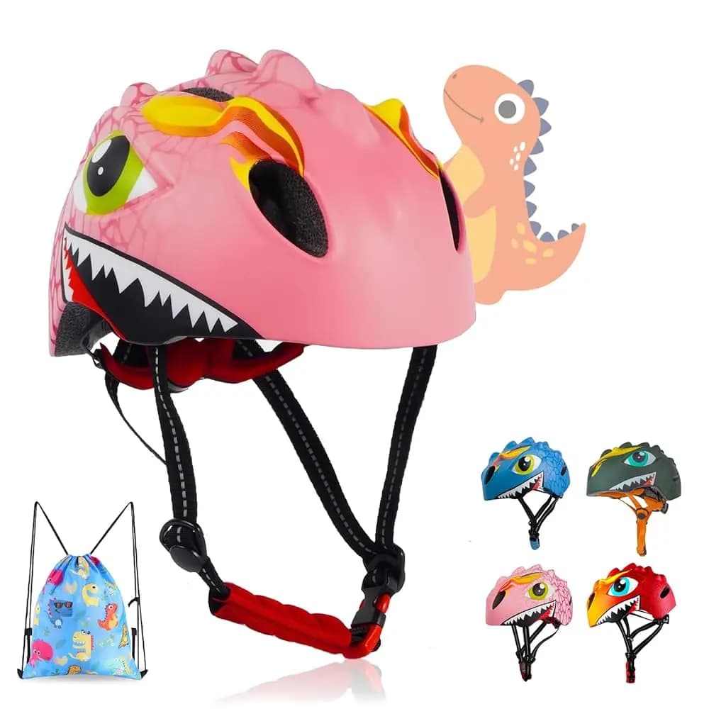 Casco per Bambini, Casco da Bicicletta per Bambini e Bambine di 3 4 5 6 Anni con Dinosauro 3D, Leggero e Certificato per la Sicurezza, Casco da Bici per Bambini