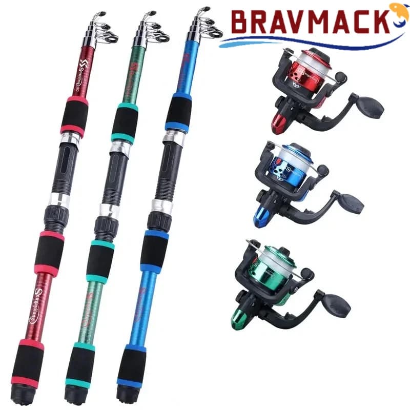 BRAVMACK Telescopic Fishing Pole Full Kit With Spinning Reel Baits Hooks Portable Travel Outdoor Angling Tackle Complete Set