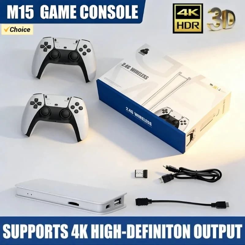 Gamepad Wireless M15, Console di Gioco Portatile Mini TV, 64G Plus, Giochi Retro, Uscita HD, Due Giocatori, per PS1