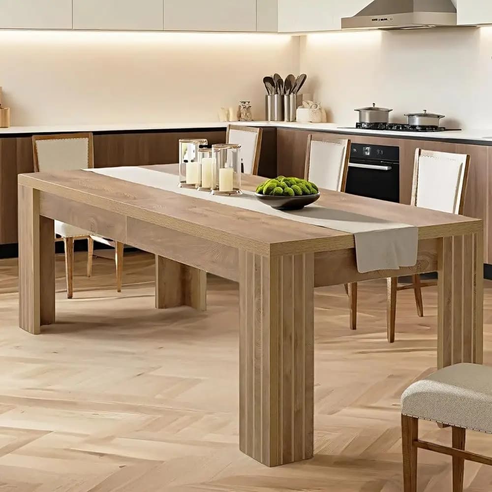 Tavolo da Pranzo Rettangolare Rustico Marrone 78.7 per 6 Persone con Gambe Robuste per Cucina o Soggiorno