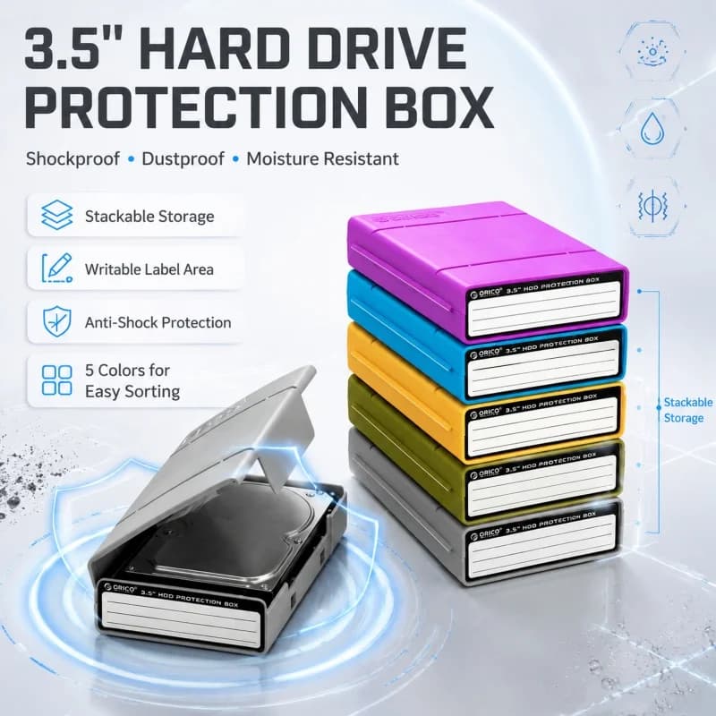 ORICO PHP-35 3.5 Inch SATA HDD Storage Box Shockproof Anti-Static PP Hard Drive Case Stackable With Writeable Label