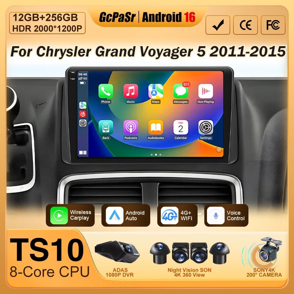 Android 16 Car Radio GPS Navigation For Chrysler Grand Voyager 5 2011-2015 For Dodge Grand Caravan 2008-2020 Carplay QLED Screen