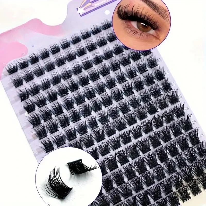 Ciglia a Ciuffetti Effetto Naturale - Extension Ciglia Fai da Te, Mix 9-16mm, Ciglia Individuali Voluminose, Riutilizzabili, Curvatura C, Lunghezze Assortite