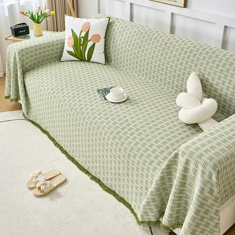 Coperta da tiro per divano in cotone e lino 1PC con nappe per tutte le stagioni, asciugamano universale per divano, tappetino da picnic, coperta per il pranzo, per cucina, campeggio