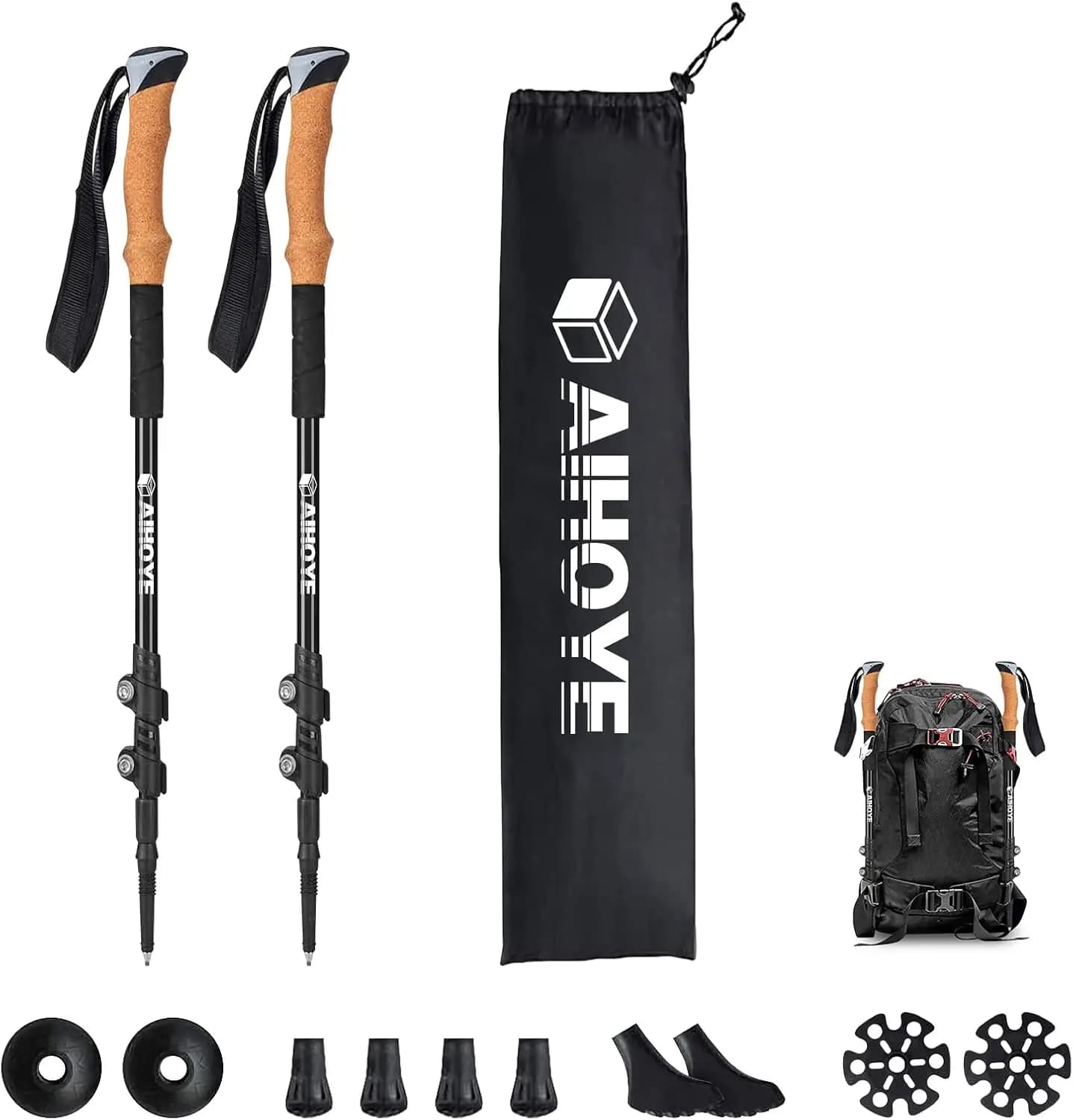 Pack of 2 adjustable trek sticks, 7075 folding aluminum, fast closing, cork grips