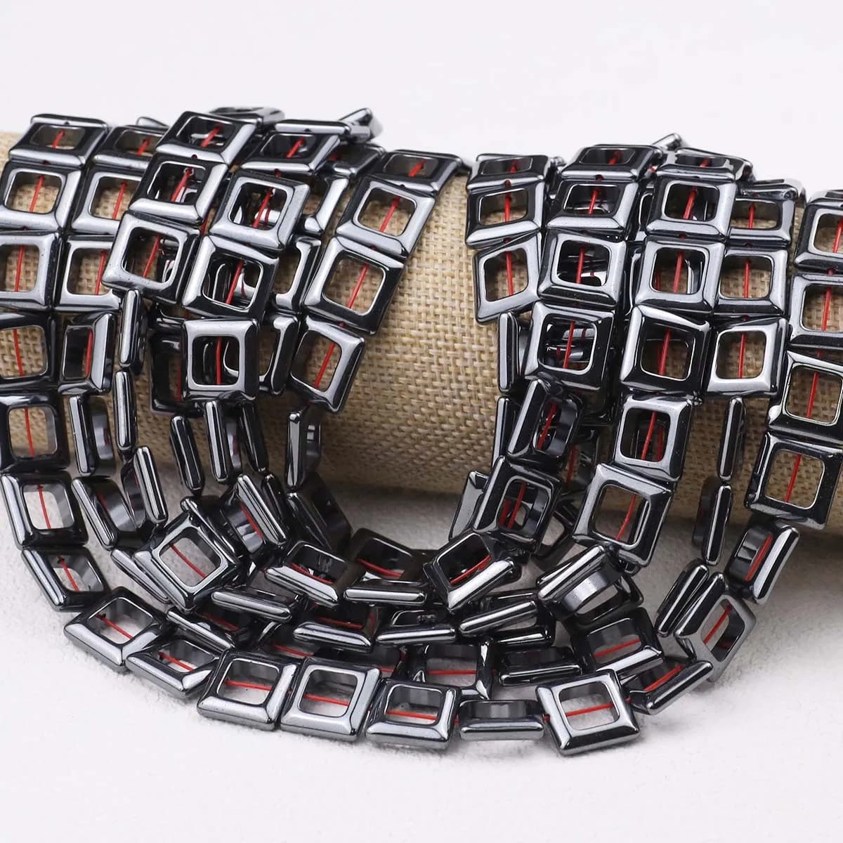 Big Hole Square Beads Black Natural Hematite Stone Loose Spacers For Jewelry Bracelets Pendants Necklace Making Accessories 14MM