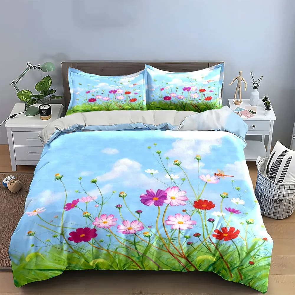 Set di biancheria da letto con motivo floreale per la decorazione della casa, morbido e confortevole, include 1 copripiumino e 2 federe, idea regalo