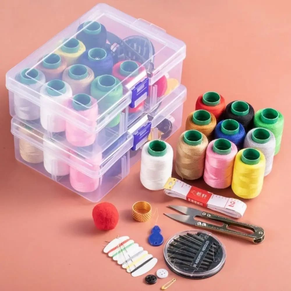 Set da cucito fai-da-te Filo a dieci colori con scatola di immagazzinaggio Kit ago e filo Scatola da cucito per quilting filo cucito ricamo artigianale