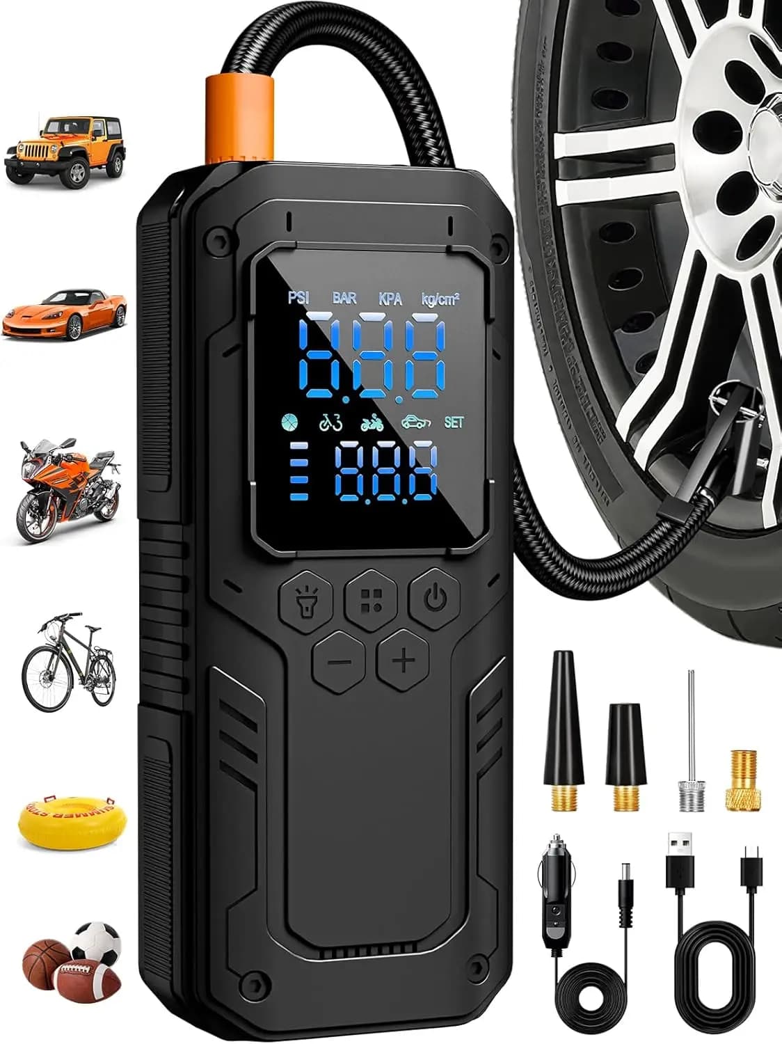 Compressore d'Aria Portatile 150PSI, Pompa Rapida per Auto, Moto, Bici, Palloni - Senza Fili e con Arresto Automatico