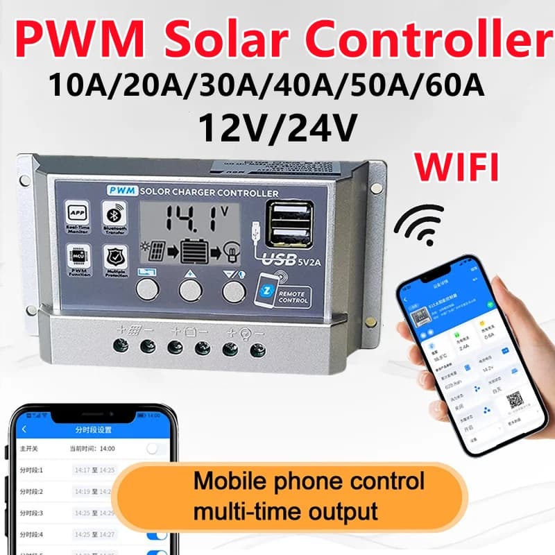 12V/24V 10A/20A/30A/40A/50A Display digitale LCD ad alta definizione bluetooth Regolatore di carica solare Riparazione PWM Regolatore solare
