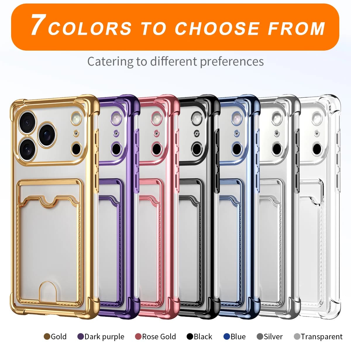 Phone Case with Transparent Card Holder Plating for IPhone 17 Pro Air 16 15 14 13 12 11 Pro Max XS XR 7 8 Plus Protective Case