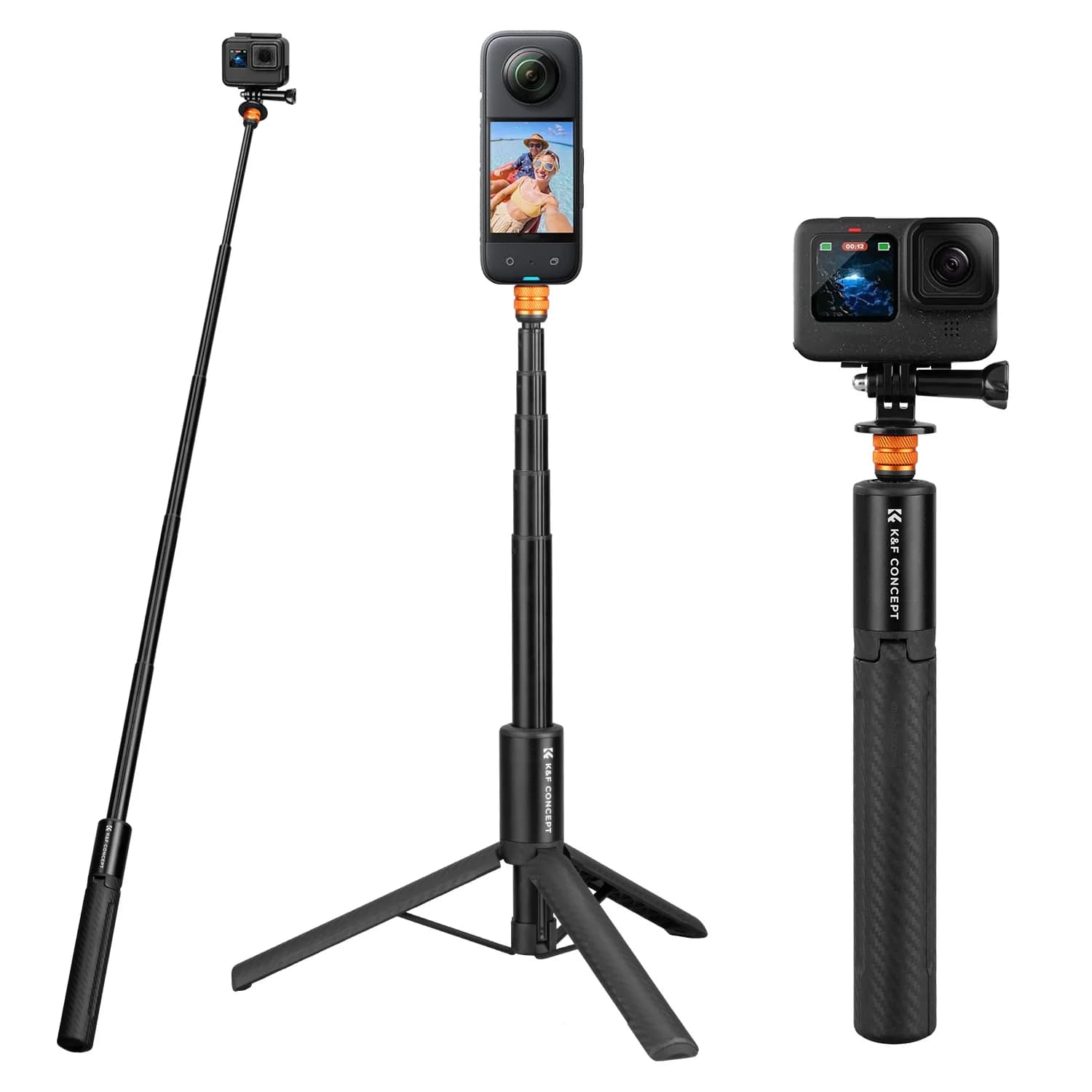 K&F CONCEPT Auction Selfie Telescopic 120cm 47.2 inch with Treppiede Function for Insta360, GoPro HERO and Camera Action DJI OSMO Action with Support Adapter