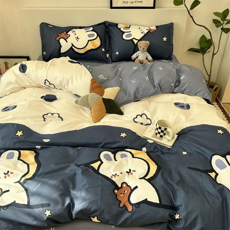 Set biancheria da letto coniglio carino lenzuolo piatto copripiumino federe singolo matrimoniale Queen Size biancheria da letto ragazzi ragazze tessili per la casa